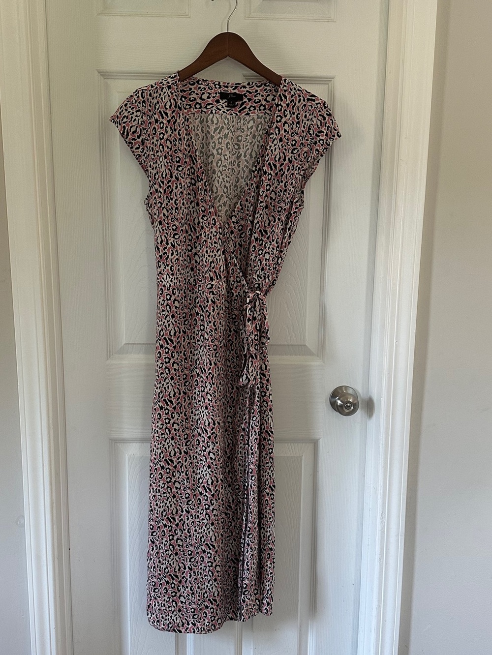 J. Crew Pink Leopard-Print Wrap Midi Dress